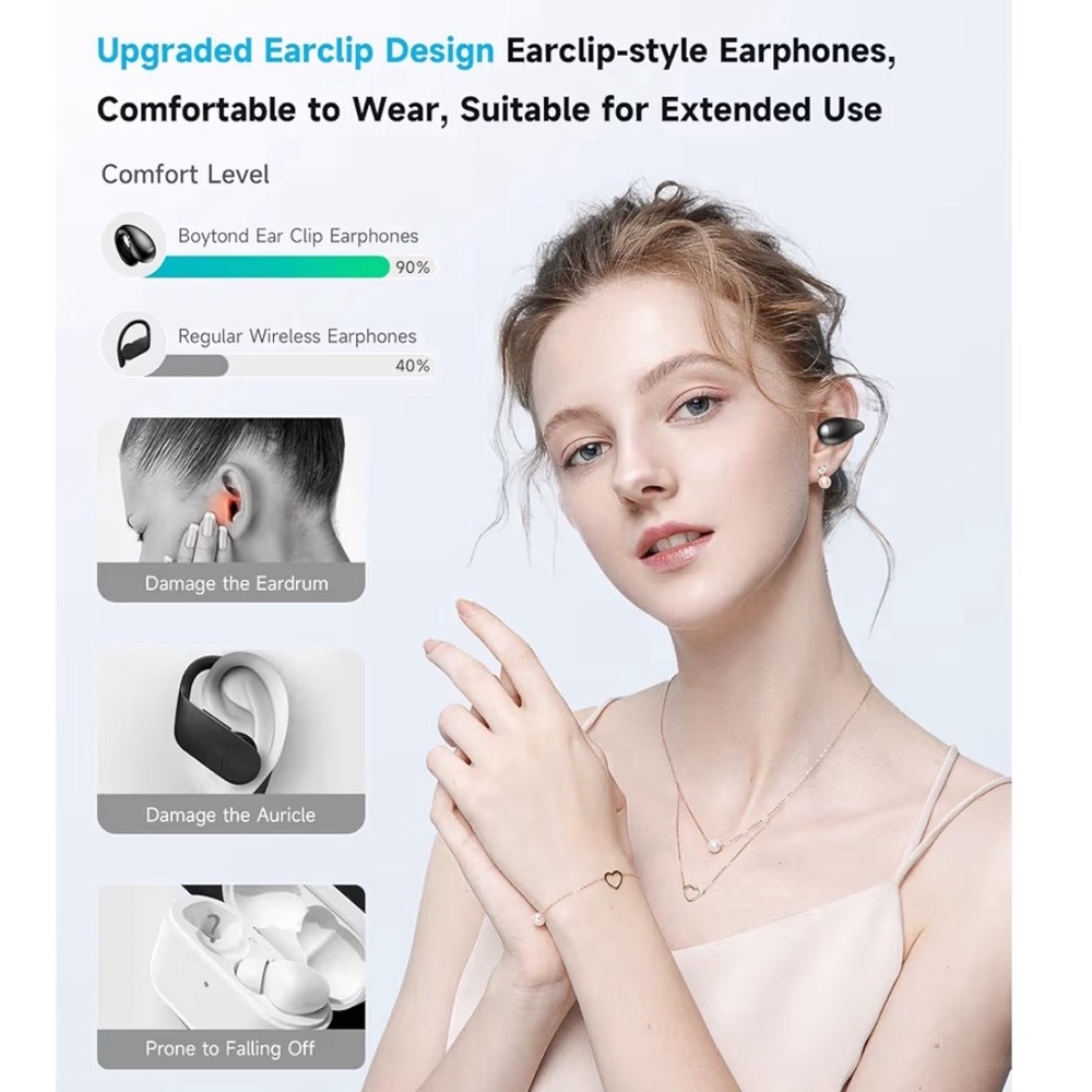Boytond Open Ear Clip Headphones Bone Conduction Waterproof Black - Picture 4 of 6